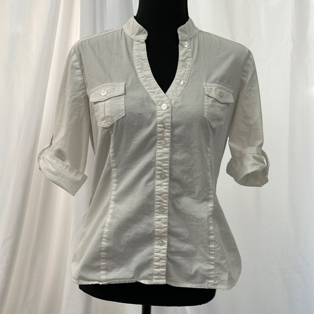 BCX white fitted 3/4 sleeve shirt Juniors L